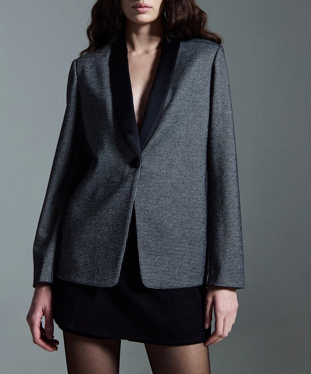 Giacca Pied De Poule Rever Raso