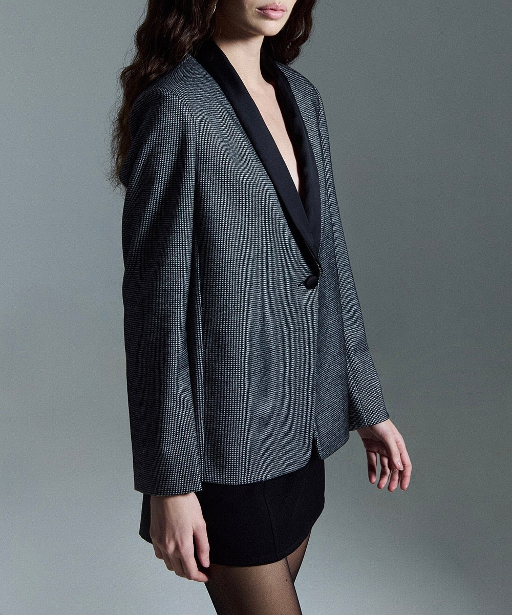 Giacca Pied De Poule Rever Raso